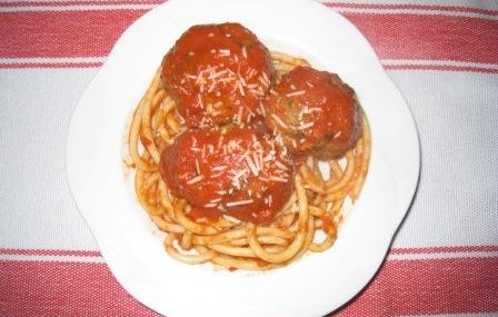 Bucatini with Oven-Baked Veal Meatballs