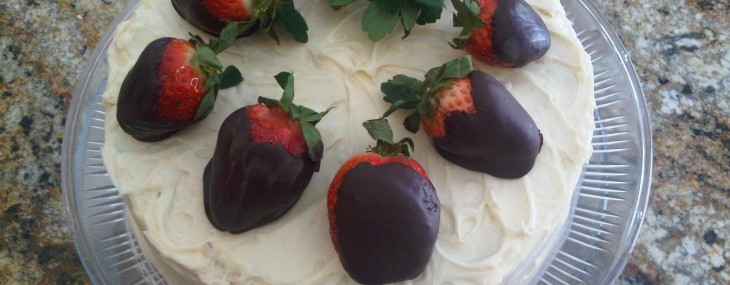 Red Velvet Cake with Chocolate-Covered Strawberries
