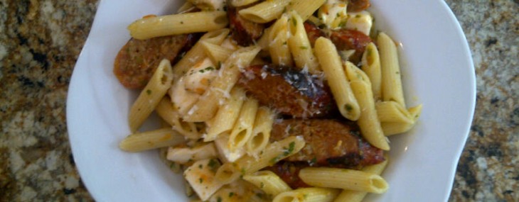 Penne with Fresh Chorizo, Buffalo Mozzarella in a Yellow Tomato Sauce