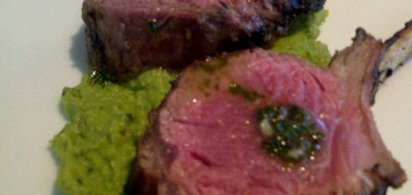 Herb Grilled Rack of Lamb over Minted Pea Purée