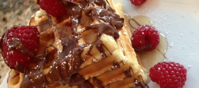 Waffles with Raspberries and Nutella