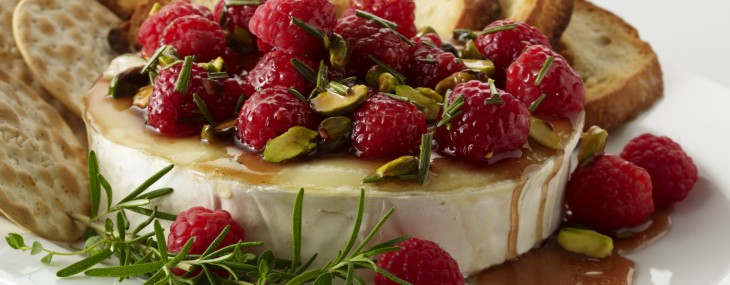 Warm Brie with Honeyed Raspberries and Pistachios
