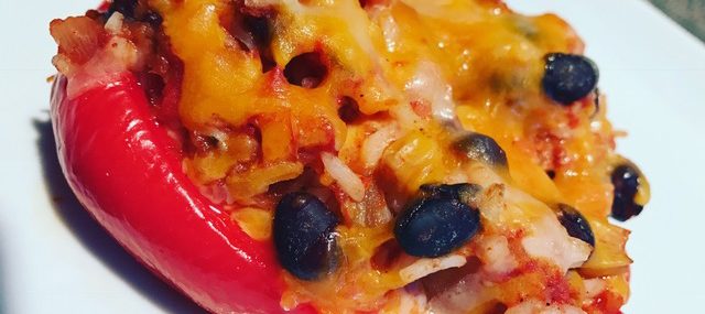 Vegetarian Chili Stuffed Red Bell Peppers