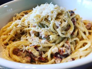 Pancetta and Sundried Tomato Creamy Spaghetti