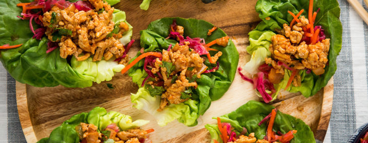 Ground Chicken Lettuce Wraps with Pickled Slaw